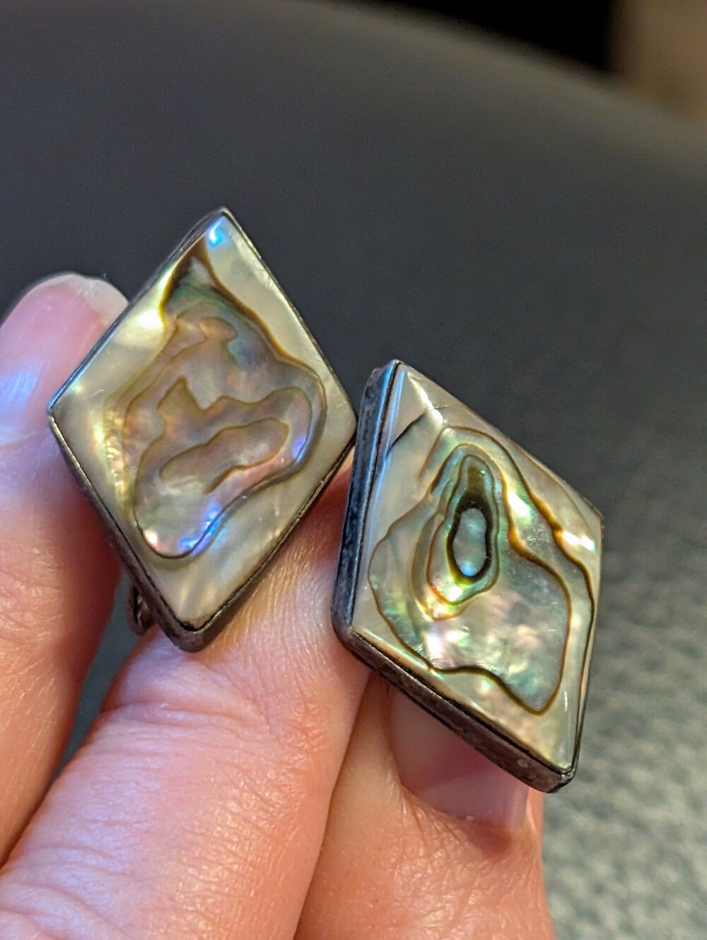 Vintage Mexican Sterling Silver Abalone Inlay Cufflinks - Marked MPB Mexico 925